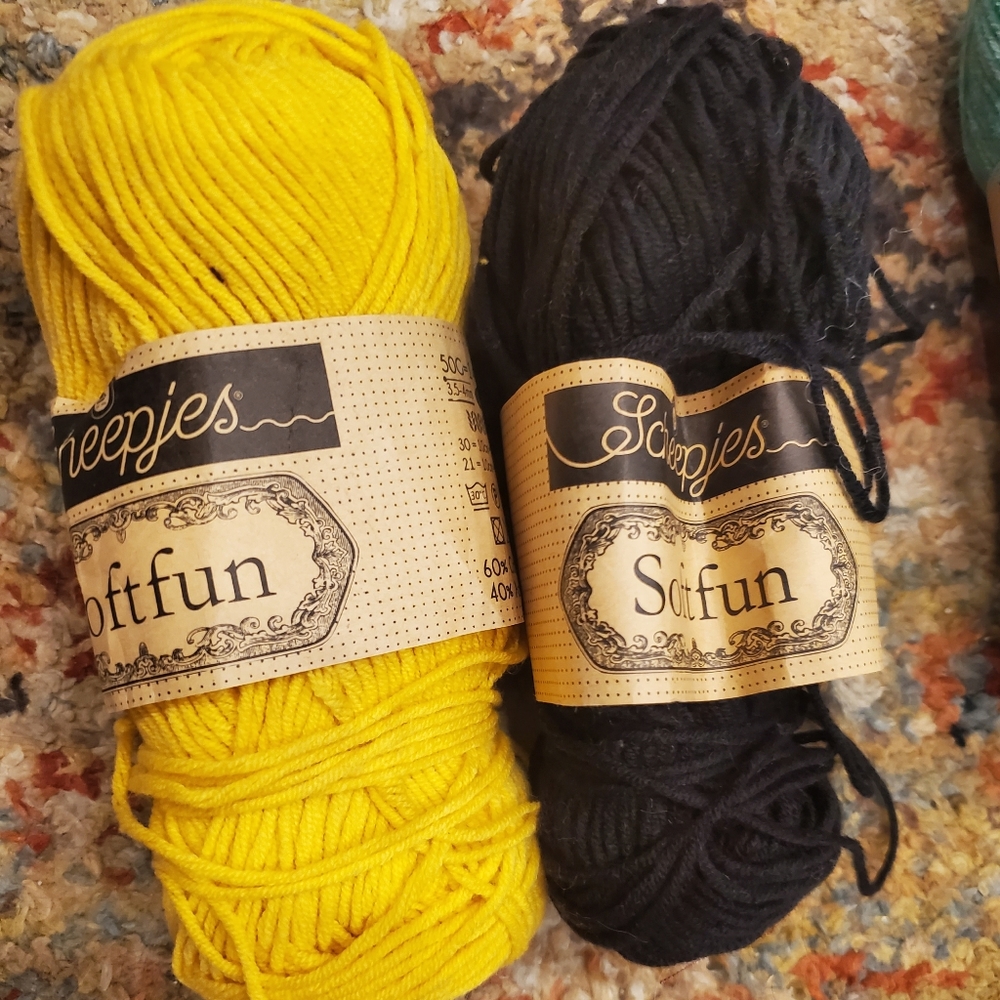 Scheepjes Soft Fun Cotton Yarn lot 2pk bumblebee/black